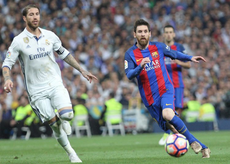 Sergio Ramos of Real Madrid and Leo Messi of FC Barcelona during the match of La Liga between Real Madrid and Futbol Club Barcelona at Santiago Bernabeu Stadium  in Madrid, Spain. April 23, 2017. (ALTERPHOTOS)
Madrid 23-04-2017 Santiago Bernabeu 
Real Madrid - Barcellona 
Liga Campionato Spagna 2016/2017
Foto Alterphotos / Insidefoto 
ITALY ONLY